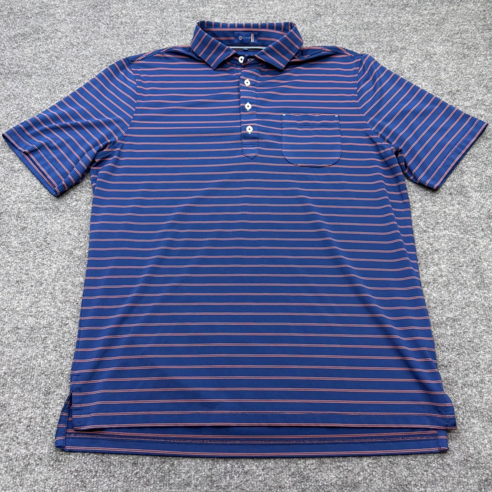 Stitch Golf Mens Navy Blue Orange Striped Performance Polo Shirt Size M/L